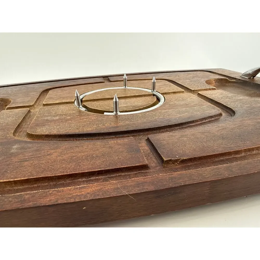 Walnut Wood Carving Board Serving Tray Roast Turkey Meat Holder Vintage Japan